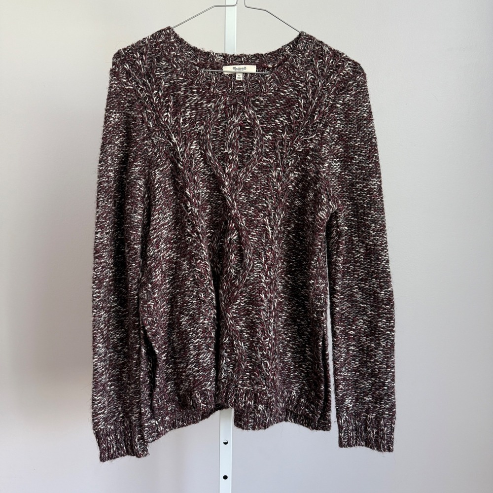 Madewell Cable Knit Sweater Burgundy‎ Gray Ivory Women's Size M Medium